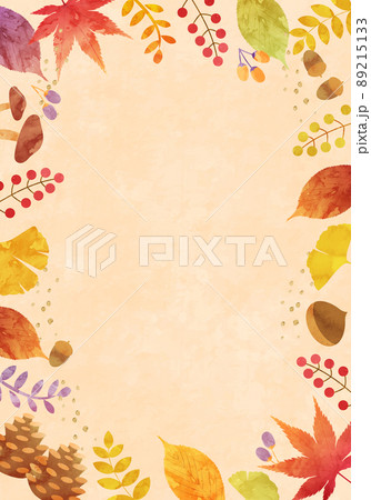 秋の植物の葉っぱのベクターイラストフレーム背景 落ち葉 葉 木の葉 のイラスト素材