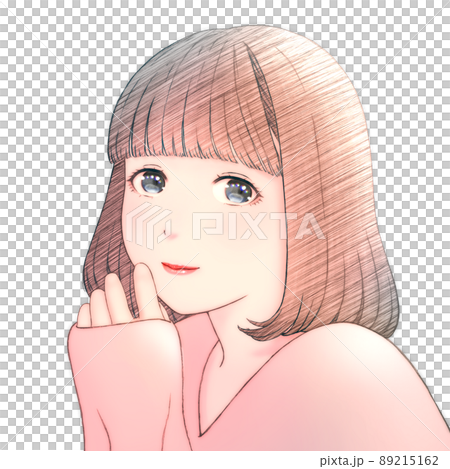 一個微笑的年輕女子的彩色插圖,頭髮是波波頭,沒有背景,衣服 = 紅色 一個微笑的年輕女子的彩色插圖,頭髮是波波頭,沒有背景,衣服 = 紅色 89215162