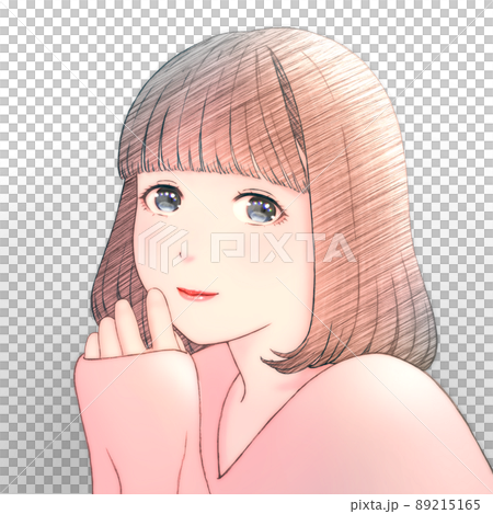Color illustration of a smiling young woman with bob hair Clothes = red Color illustration of a smiling young woman with bob hair Clothes = red 89215165