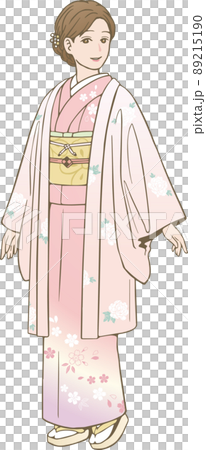 羽織 着物 を着た女性のベクターイラストのイラスト素材