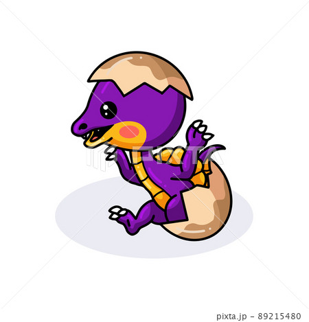 Cute purple little dinosaur cartoon hatching from egg Cute purple little dinosaur cartoon hatching from egg 89215480