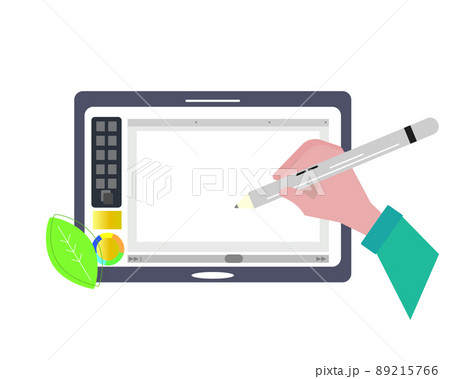 タブレット 液晶タブ。ペンを持って、イラストを描く。絵を描く。お絵かきソフト・アプリ。イラス 89215766