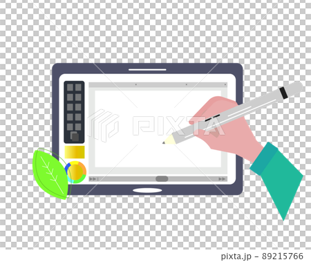 タブレット 液晶タブ。ペンを持って、イラストを描く。絵を描く。お絵かきソフト・アプリ。イラス 89215766