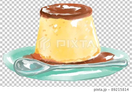 おいしそうな硬めのプリンの水彩イラスト 89215814