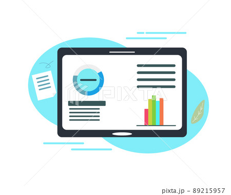 タブレット 資料 グラフやテキスト文書 勉強や仕事 イラストのイラスト素材