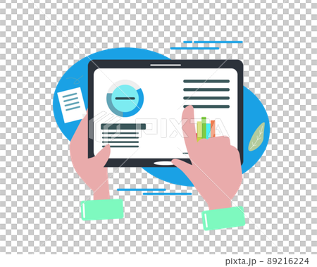 Operate the tablet Hands and arms Touch the screen Tap to slide the screen. An illustration Operate the tablet Hands and arms Touch the screen Tap to slide the screen. An illustration 89216224