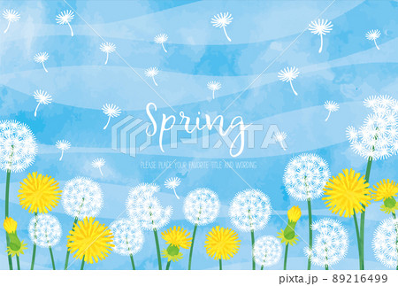 水彩画風タンポポの春の背景素材 89216499
