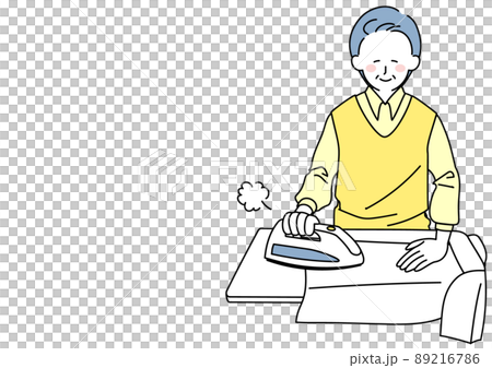 楽しそうにアイロンがけをするシニア男性 89216786