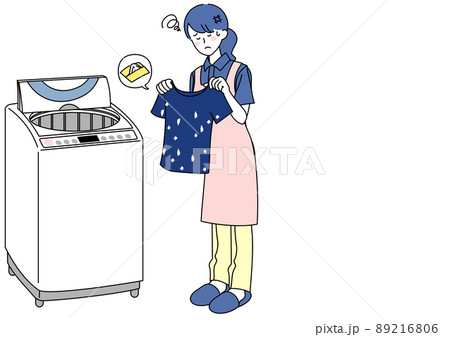 ティッシュを一緒に洗濯してしまい困る女性のイラスト素材