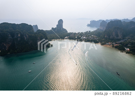 Aerial view of Railay beach in summer day in Krabi, Thailand Aerial view of Railay beach in summer day in Krabi, Thailand 89216862