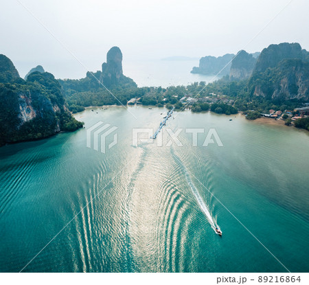 Aerial view of Railay beach in summer day in Krabi, Thailand Aerial view of Railay beach in summer day in Krabi, Thailand 89216864
