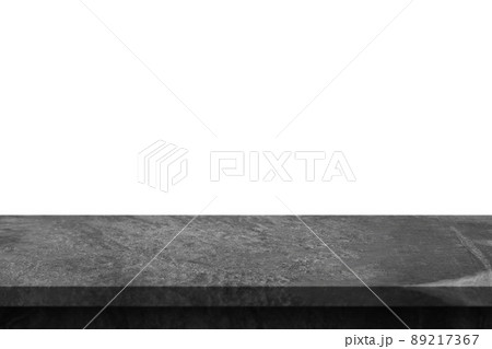 Black marble stone table top isolated on white background 89217367