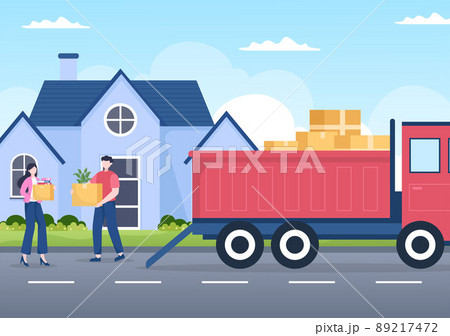 Home Relocation or People Moving with Cardboard Packaging Boxes or Pack Belongings Move to New Ones in Flat Cartoon Illustration Home Relocation or People Moving with Cardboard Packaging Boxes or Pack Belongings Move to New Ones in Flat Cartoon Illustration 89217472