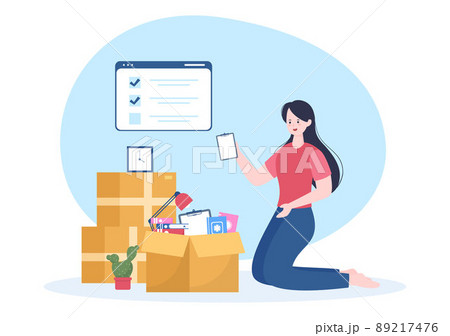 Home Relocation or People Moving with Cardboard Packaging Boxes or Pack Belongings Move to New Ones in Flat Cartoon Illustration Home Relocation or People Moving with Cardboard Packaging Boxes or Pack Belongings Move to New Ones in Flat Cartoon Illustration 89217476