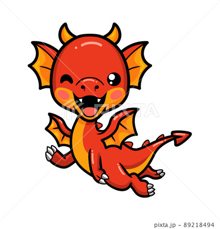 Cute red little dragon cartoonのイラスト素材 [89218494] - PIXTA