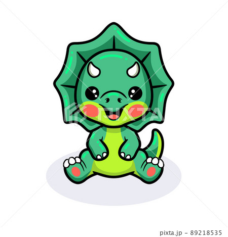 Cute little triceratops dinosaur cartoon sitting	 89218535