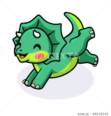 Cute little triceratops dinosaur cartoon running	 89218539