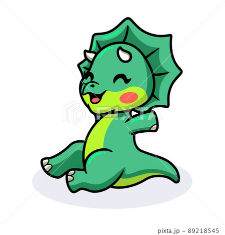 Cute little triceratops dinosaur cartoon sitting	 89218545