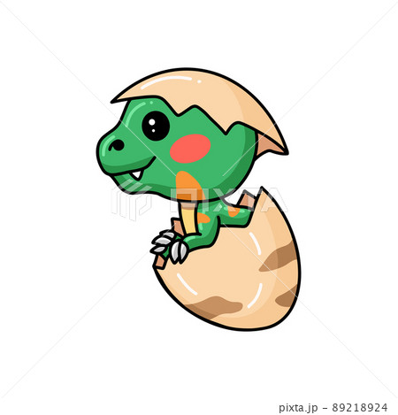 Cute Little Dinosaur Cartoon Hatching From Egg のイラスト素材 2124