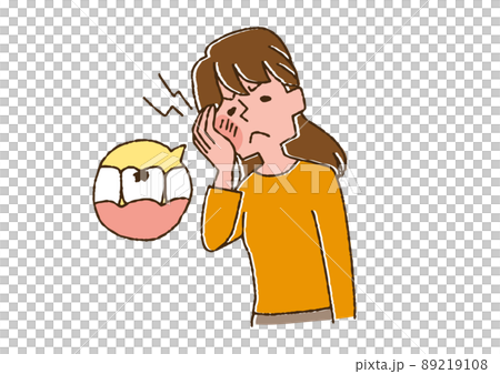 A woman who feels pain due to tooth decay, a comical handwritten person vector, a warm line drawing A woman who feels pain due to tooth decay, a comical handwritten person vector, a warm line drawing 89219108