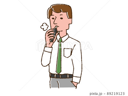 電子タバコを吸う男性　コミカルな手書きの人物　ベクター、温かみのある線画 89219123