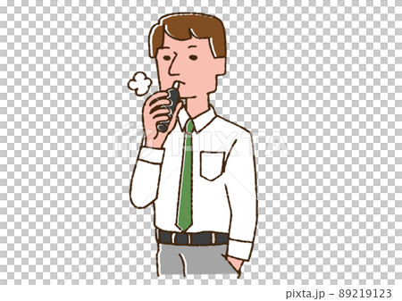 電子タバコを吸う男性　コミカルな手書きの人物　ベクター、温かみのある線画 89219123