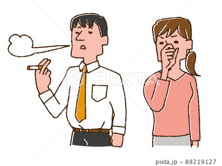 タバコの匂いを嫌がる女性 コミカルな手書きの人物 ベクター、温かみのある線画 タバコの匂いを嫌がる女性 コミカルな手書きの人物 ベクター、温かみのある線画 89219127