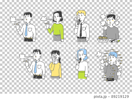 Illustration set about smoking Comical handwritten person vector, warm line drawing 89219129
