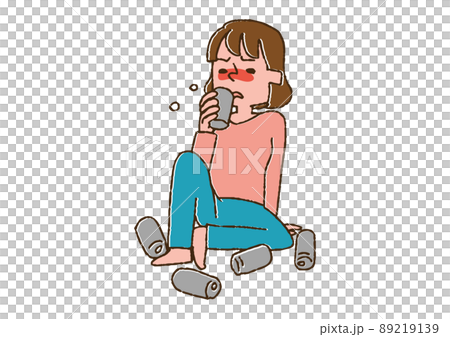 Alcoholic woman comical handwritten person vector, warm line drawing 89219139