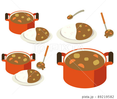 カレーライスと鍋に入ったカレーセット 89219582