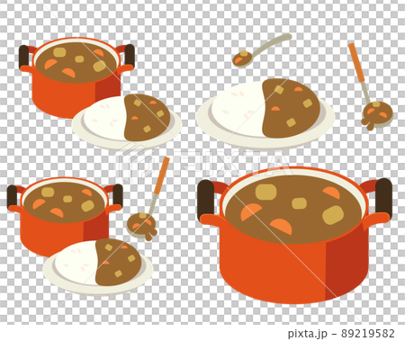 カレーライスと鍋に入ったカレーセット 89219582