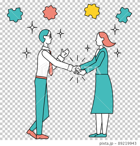A man shaking hands with a woman who is a business partner A man shaking hands with a woman who is a business partner 89219943
