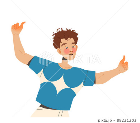 Positive Man Character with Smiling Face Showing Thumb Up Feeling Euphoric and in High Spirits Vector Illustration Positive Man Character with Smiling Face Showing Thumb Up Feeling Euphoric and in High Spirits Vector Illustration 89221203