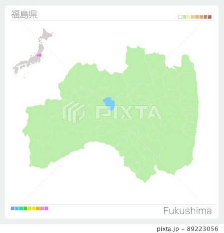 福島県の地図 Fukushima Mapのイラスト素材