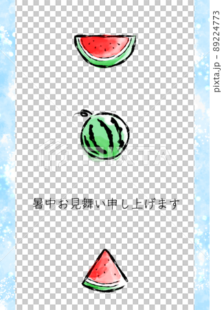 夏天的問候，西瓜排成一排，中間有字母（明信片大小垂直） 89224773