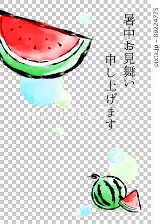 夏天的問候西瓜和帶有字母的蒼白圓圈（明信片尺寸垂直） 89224775