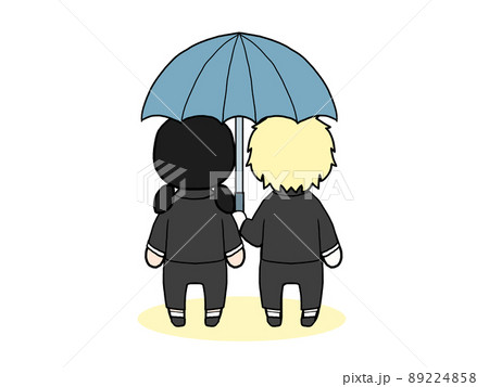 相合傘をするスーツ姿の男女の後ろ姿のイラスト(白人男性と日本人女性) 相合傘をするスーツ姿の男女の後ろ姿のイラスト(白人男性と日本人女性) 89224858