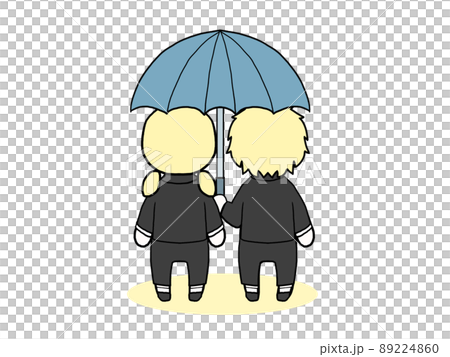 Illustration of the back of a man and a woman in a suit wearing a souvenir (white) 89224860