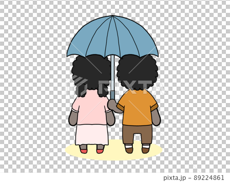相合傘をする私服の男女の後ろ姿のイラスト（黒人） 89224861
