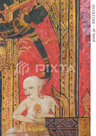 ブッダの一生を描いた古い壁画（バンコク国立博物館） 89228240