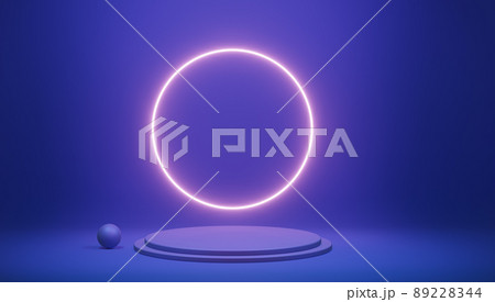 empty podium with neon pink light, 3d render 89228344