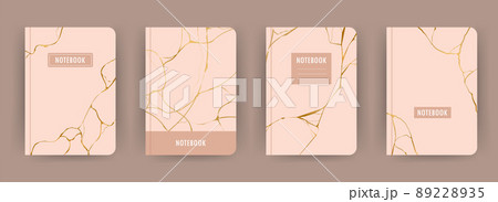 Cover page notebook collection. Templates with kintsugi effect on pink background. Perfect for diary, books, magazines, journals, catalogs, planners and flyers. Vector layouts 89228935