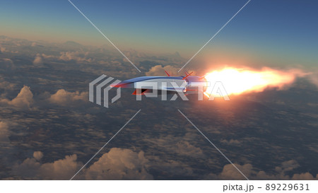 Hypersonic rocket flies above the clouds Hypersonic rocket flies above the clouds 89229631
