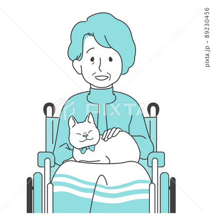 猫を膝に乗せた笑顔のおばあさん - シニア・ペット・アニマルセラピー 89230456