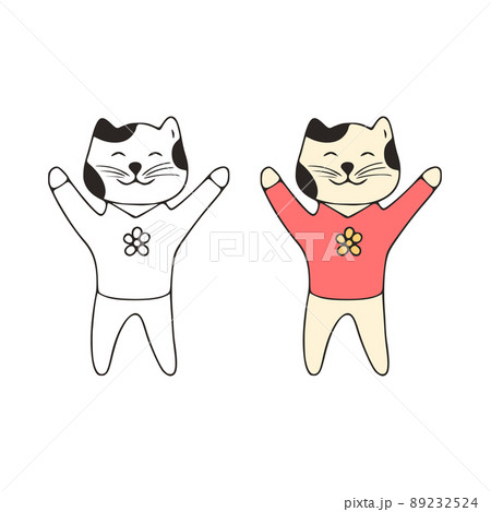 Happy cat doodle icon. Cute pets vector art on white background. 89232524