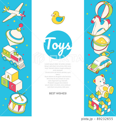 Funny toys for children - modern isometric colorful blue banner 89232655