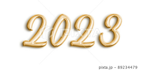 Golden Volumetric 3D Text Balloons Lettering 2023 cut out 89234479