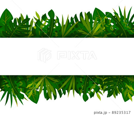 Tropical palm leaf horizontal banner flat style. Exotic foliage jungle summer border. Design card spa beauty salon cosmetics excursion paradise trip wedding holiday travel presentation template promo 89235317