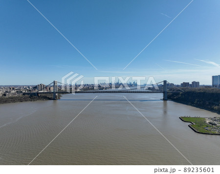 Aerial view of George Washington Bridge in Fort Lee, New Jersey, New York. USA 89235601