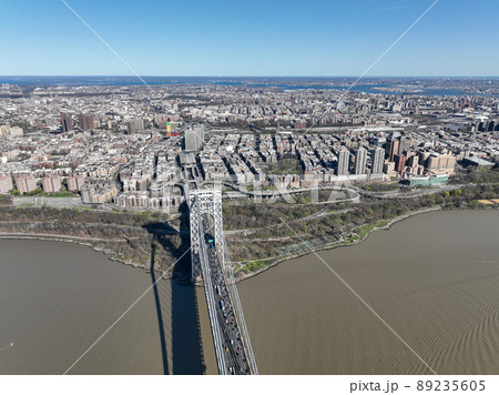 Aerial view of George Washington Bridge in Fort Lee, New Jersey, New York. USA 89235605